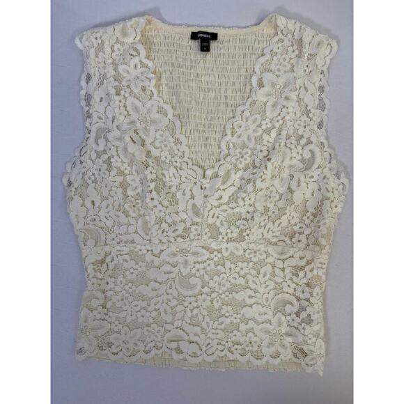 Vintage Express Y2K 90’s Babydoll Lace Sleeveless Tank Top Ivory Size XS - Picture 4 of 16